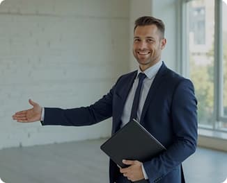 Loan officer extending hand for a handshake