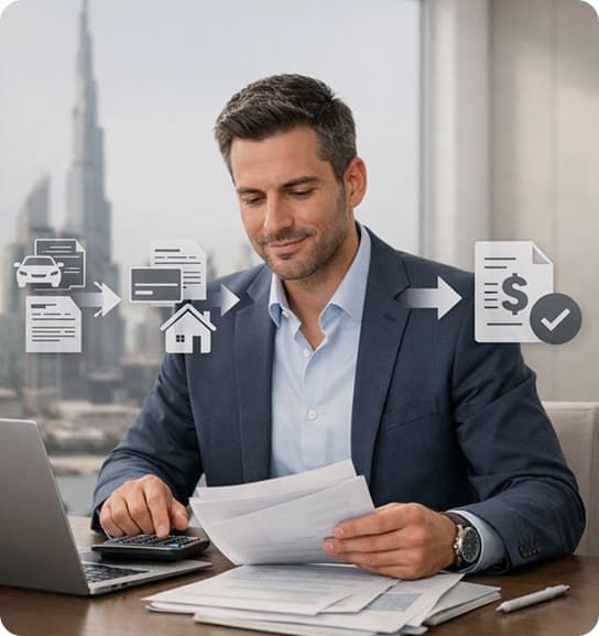 Finance consultant reviewing documents